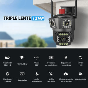 CÁMARA DE SEGURIDAD TRIPLE LENTE CON ALARMA